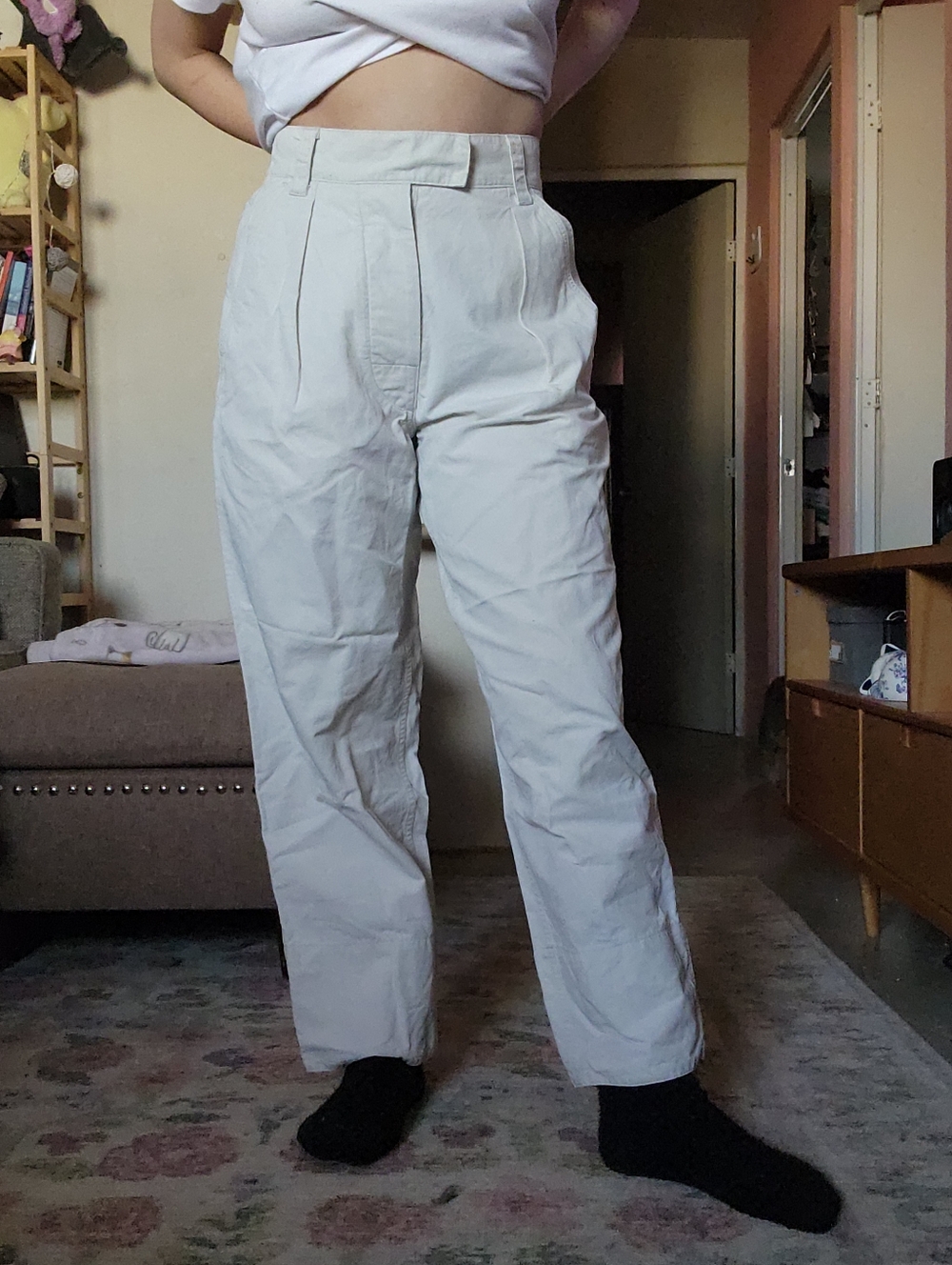 MHL. Margaret Howell Barrel Tab Waist Pants, Ivory Stone, Medium
